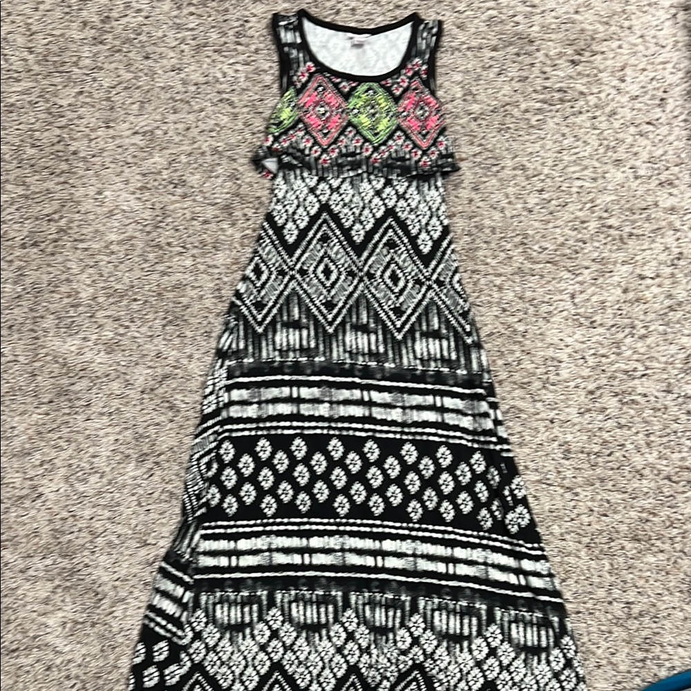 Justice Black and White Geometric Kids Dress